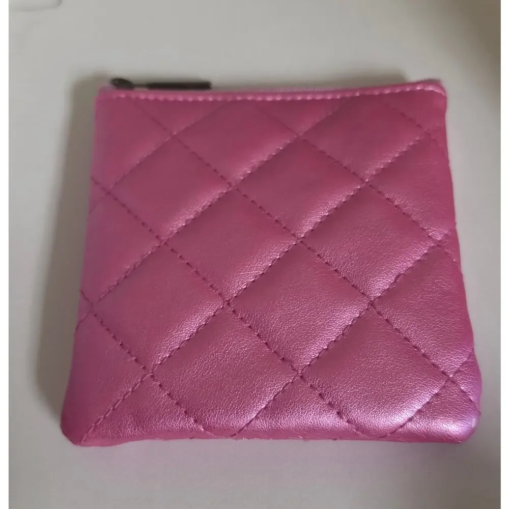Mirabella Quilted Pink Metallic Makeup Pouch & Zipper Coin Purse Travel Case NEW